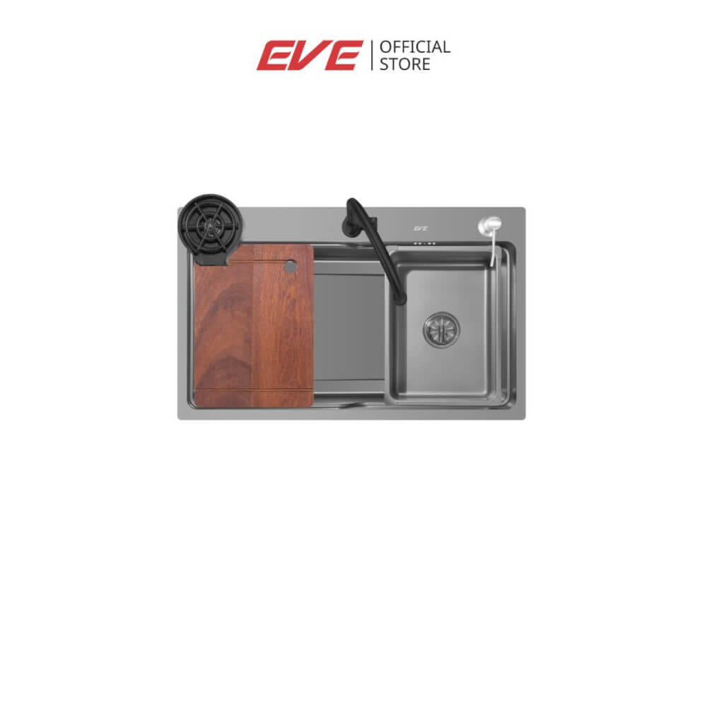 ซิงค์ล้างจาน 1 หลุม EVE UMI 750/460 ขนาด 75 ซม. สีเทาไทเทเนียม พร้อมอุปกรณ์เสริม
